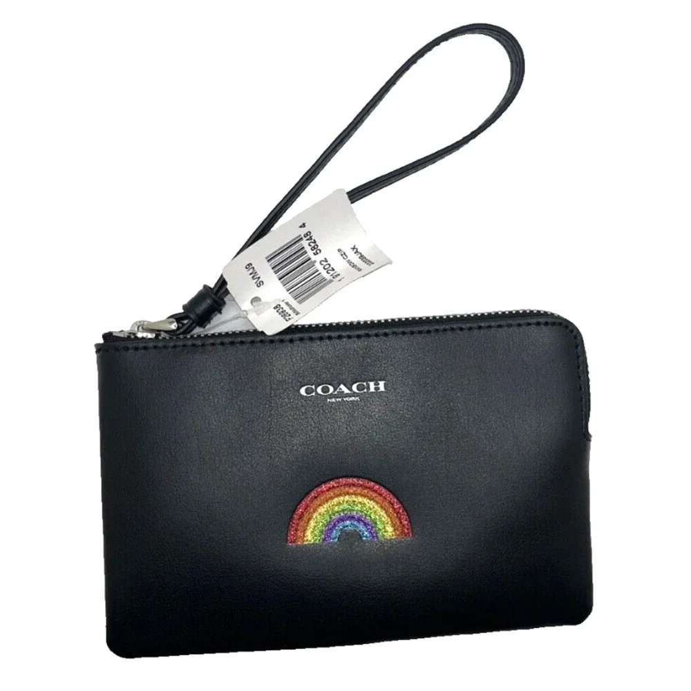 Coach Rainbow Corner Zip Wristlet Wallet F26938 Black Leather NWT $95 MSRP